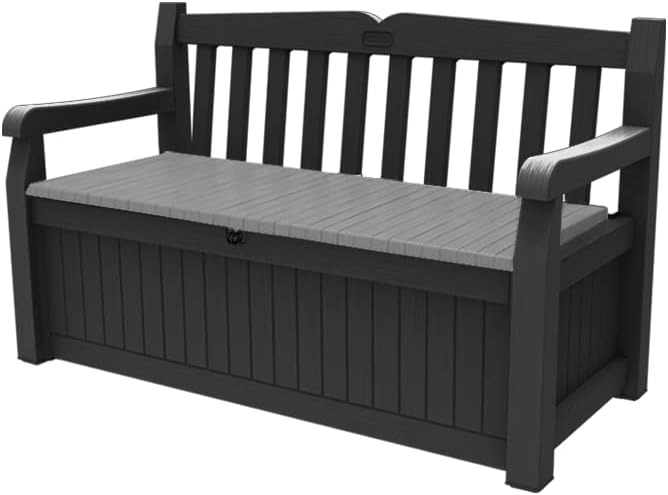 Keter Eden 265L Outdoor Garden Storage Bench Graphite & Light Grey