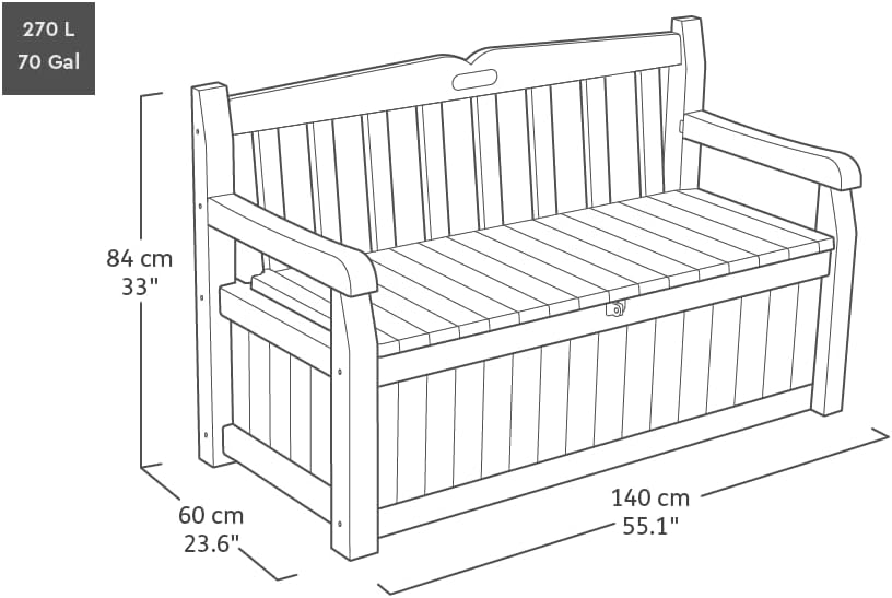 Keter Eden 265L Outdoor Garden Storage Bench Graphite & Light Grey