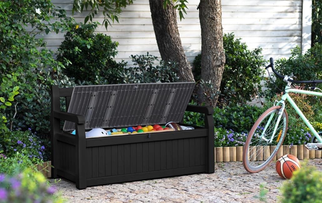 Keter Eden 265L Outdoor Garden Storage Bench Graphite & Light Grey
