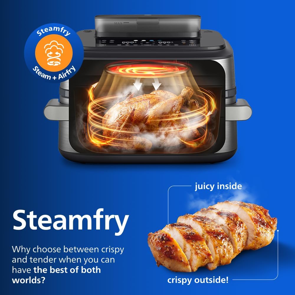 Philips AirFryer 5000 Series Flex 9.5L Megabasket Steam Airfryer Black NA565/92
