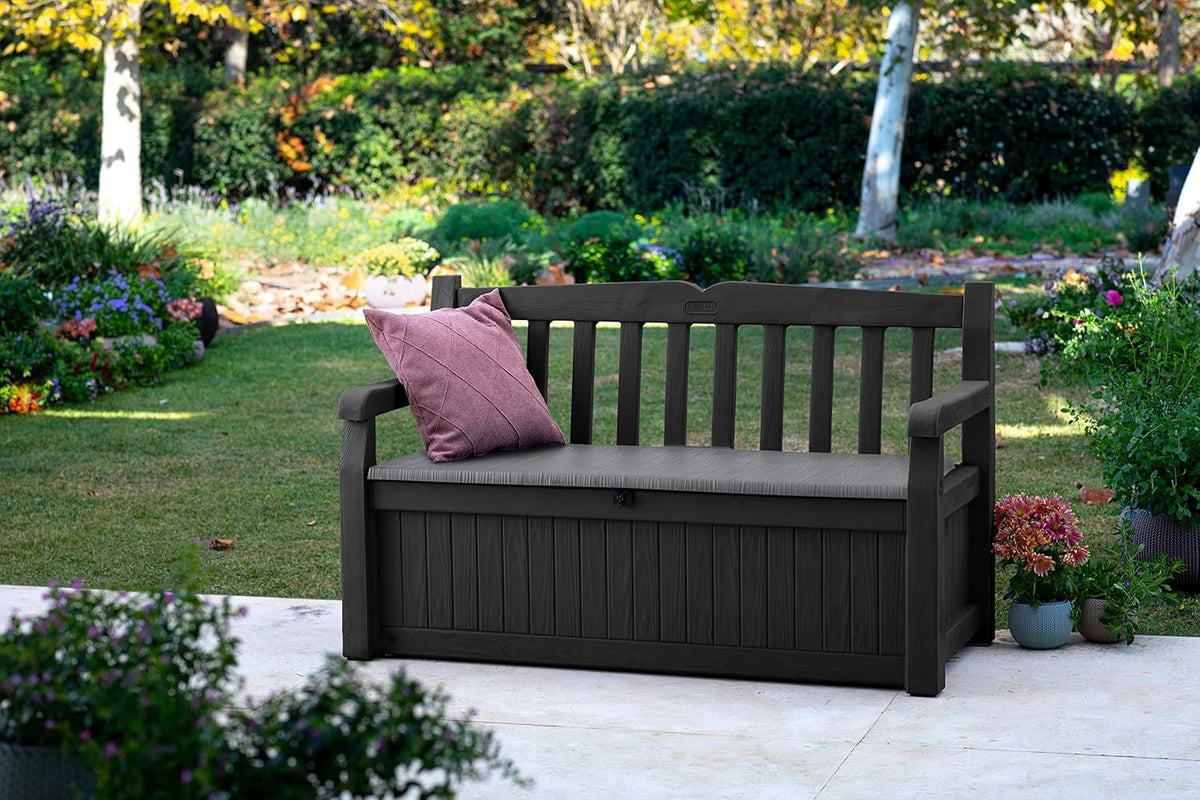 Keter Eden 265L Outdoor Garden Storage Bench Graphite & Light Grey
