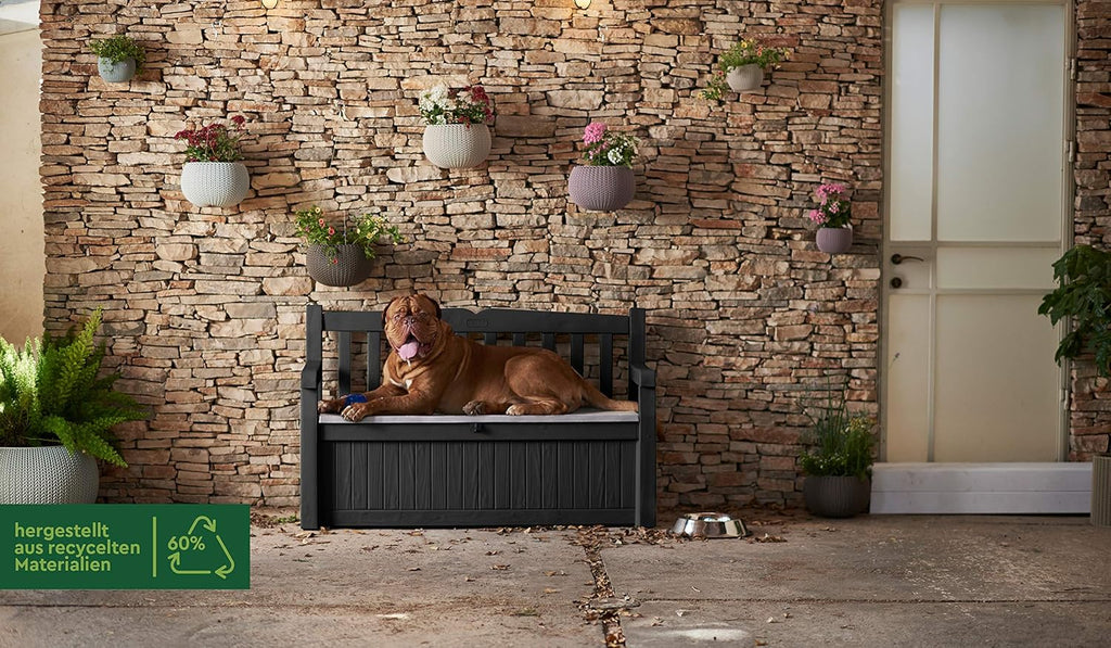 Keter Eden 265L Outdoor Garden Storage Bench Graphite & Light Grey